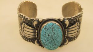 Delbert Gordon Navajo Spiderweb Kingman Turquoise and Sterling Silver Bracelet