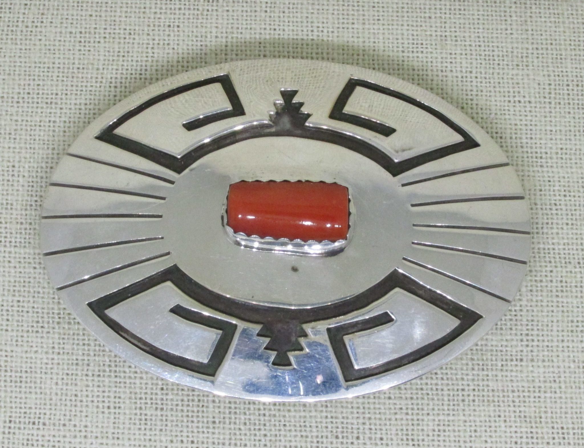 Sensa Eutace Zuni Sterling Silver and Coral Belt Buckle