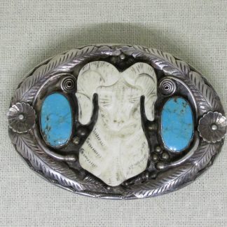 Francis Jones Navajo Sterling Silver and Turquoise Ram Belt Buckle