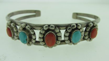 G. Mahooty Turquoise and Coral Sterling Silver Bracelet
