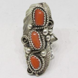 Justin Morris Navajo Coral and Sterling Silver Ring