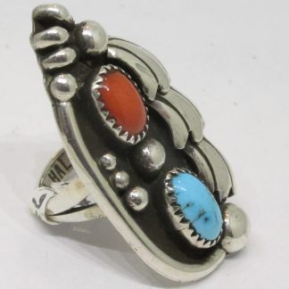 J. M. Haley Navajo Sterling Silver,, Turquoise, and Coral Ring