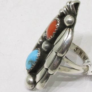 J. M. Haley Navajo Sterling Silver,, Turquoise, and Coral Ring