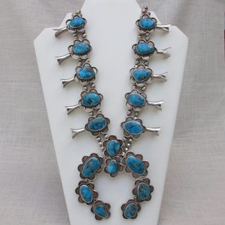 Kingman Waterweb Turquoise Navajo Squash Blossom Necklace