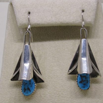 Louise Yazzie Sleeping Beauty Turquoise and Sterling Silver Squash Blossom Earrings