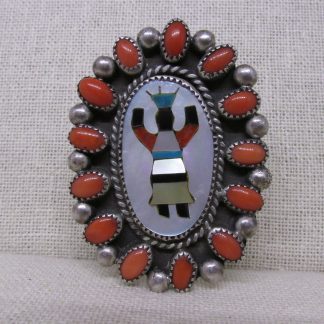 Roland Hogan Begay Apache Crown Dancer Sterling Silver and Coral Ring