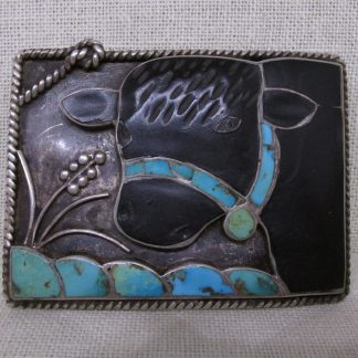 Helen and Lincoln Zunie Cow turquoise and Tortoise Shell Belt Buckle