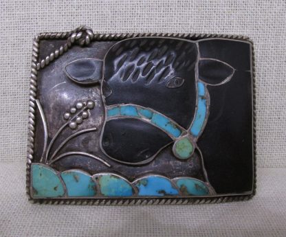 Helen and Lincoln Zunie Cow turquoise and Tortoise Shell Belt Buckle