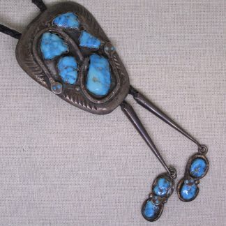 Zuni Effie Calavaza Turquoise Snake Sterling Silver and Turquoise Bolo Tie