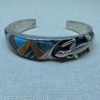 Rose Ana C. Navajo Sterling Silver and Stone Inlay Bracelet