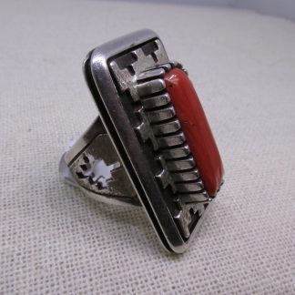 Toney Mitchell Navajo Coral and Sterling Silver Ring