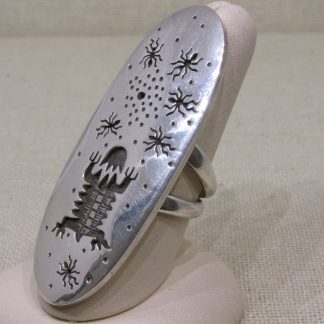 Rick Manuel Tohono O'odham Sterling Silver Horn Toad Chasing Ants Overlay Ring