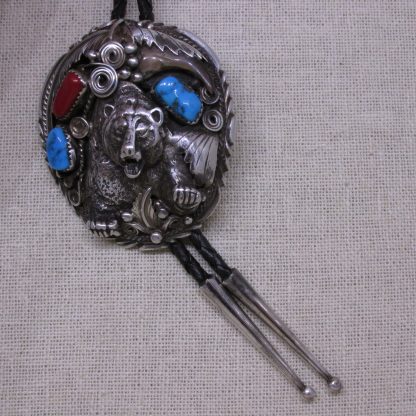 M. Thomas Jr. Sterling and Turquoise Bear Bolo Tie