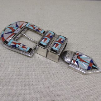Sanford and Diane Cooche Zuni New Mexico Sterling Silver and Stone Inlay Ranger Set