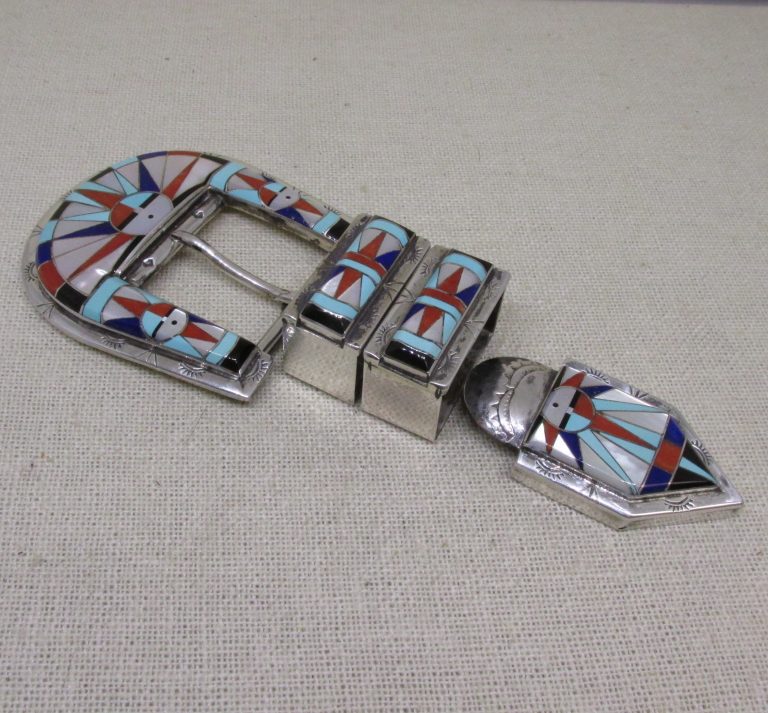 Sanford and Diane Cooche Zuni New Mexico Sterling Silver and Stone Inlay Ranger Set