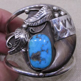 Herbert Tsosie Navajo Turquoise and Claw Sterling Silver Bracelet