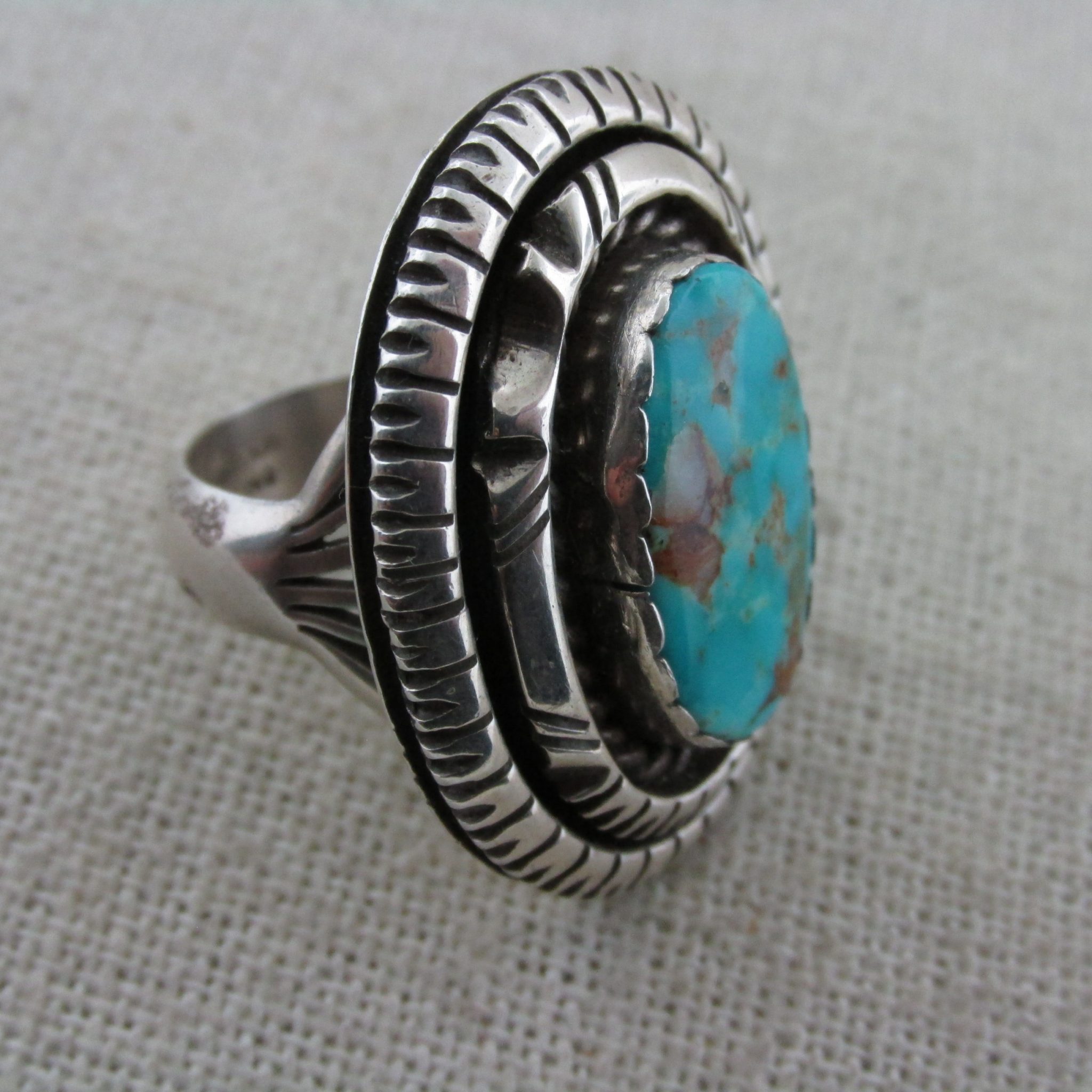 😢 SOLD - WILLIAM G. JOHNSON Navajo Royston Turquoise and Sterling Silver  Ring sz. 6-3/4