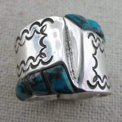 Wayne Silvers Navajo Freeform Turquoise and Sterling Silver Ring