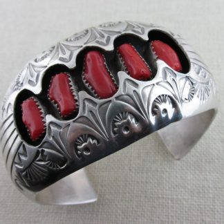 Pauline Benally Navajo Coral and Sterling Silver Cuff