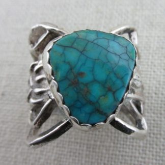 Kay Yazzie Navajo Sterling Silver Tufa Cast and Spiderweb Turquoise Ring