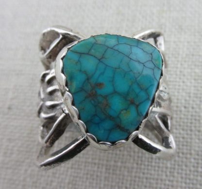 Kay Yazzie Navajo Sterling Silver Tufa Cast and Spiderweb Turquoise Ring