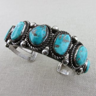 Morenci Turquoise and Sterling Silver Row Bracelet By TT