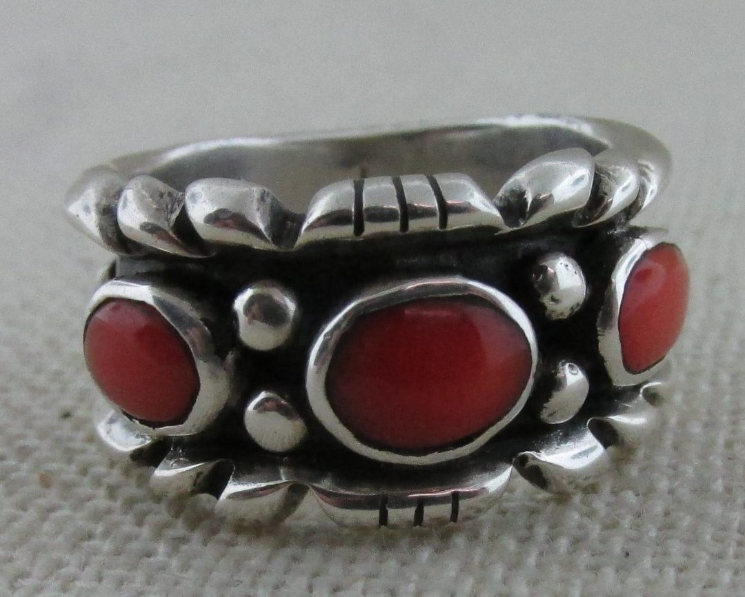 Carl Luthy Shop Sterling Silver and Mediterranean Coral Ring