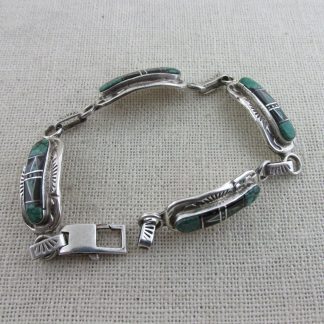 Raylan and Patty Edaakie Zuni Inlaid Link Sterling Silver Bracelet