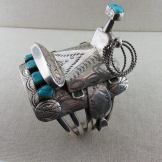 Western Saddle Sterling Silver and Sleeping Beauty Turquoise Bracelet