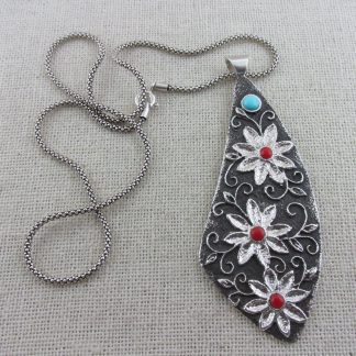 Rebecca Begay Navajo Sterling Silver, Coral, and Turquoise Tufa Cast Pendant