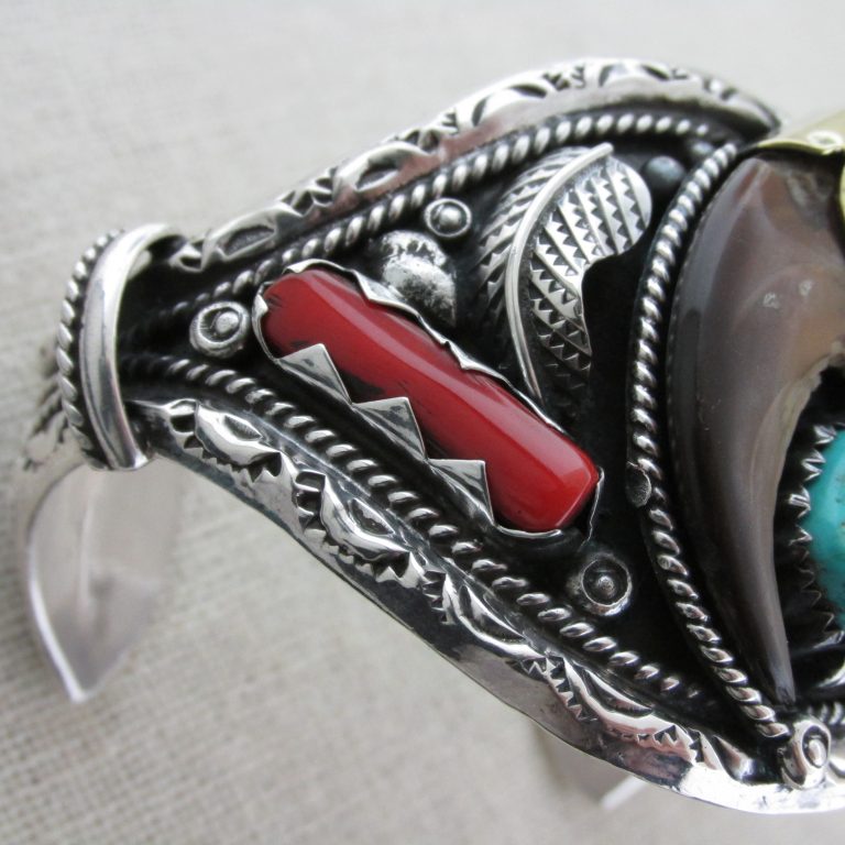 Navajo Claw & Coral Bracelet & Ring Set - Image 4