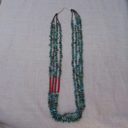 Louise Shabi-Ashkie Navajo Kingman Turquoise and Bamboo Coral Necklace