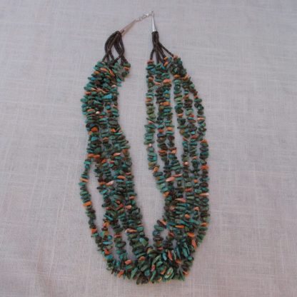 Louise Shabi-Ashkie Navajo Kingman Turquoise and Spiny Oyster Necklace