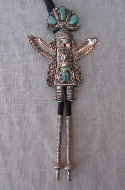 Garrett Hale Navajo Eagle Dancer Sterling Silver and Turquoise Bolo Tie