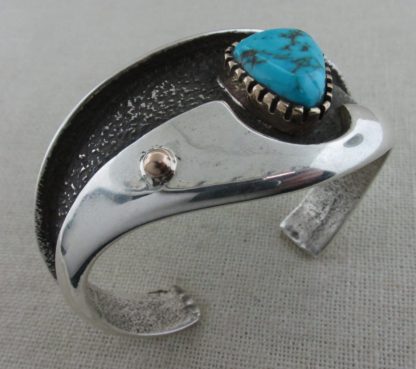 Edison Cummings Navajo Morenci Turquoise and 14kt. Gold Sterling Silver Tufa Cast Bracelet
