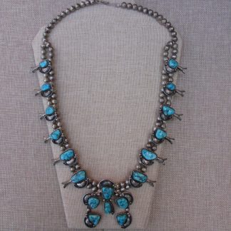 Ramone Platero Navajo Sterling Silver and Turquoise Squash Blossom Necklace