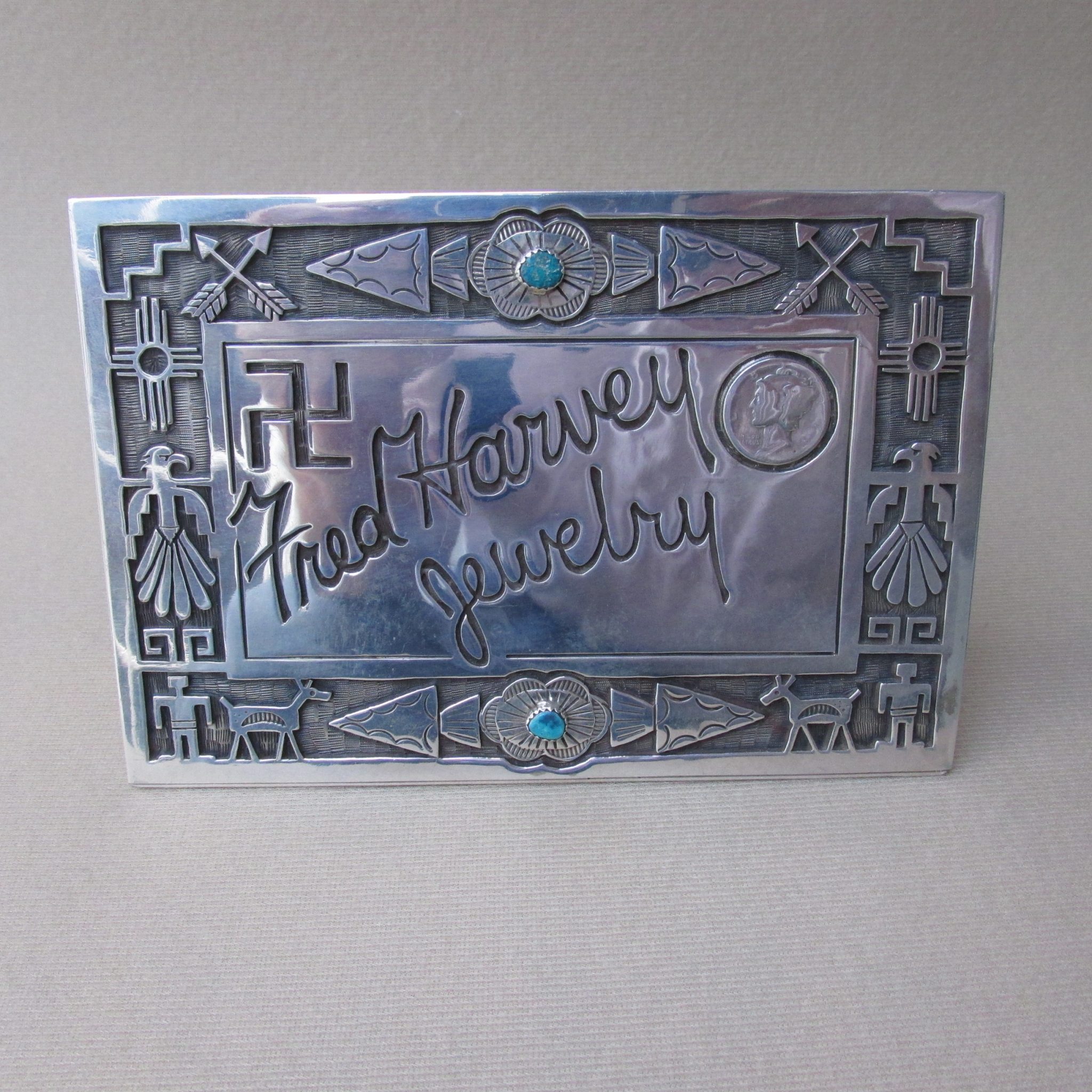 Fred Harvey Jewelry Sterling Silver Plaque TUCSON INDIAN JEWELRY