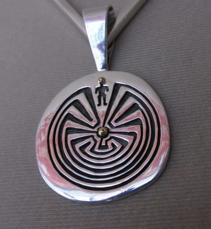 James Fendenheim Tohono O'odham Sterling Silver and Gold Man in the Maze Pendant