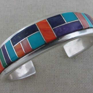 James Linkin Navajo multi-stone inlay sterling silver cuff bracelet