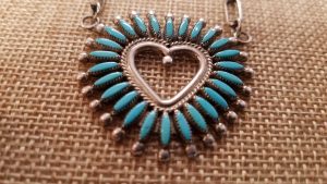 Daniel Etsate Zuni Needlepoint Sterling Silver and Turquoise Heart Pendant