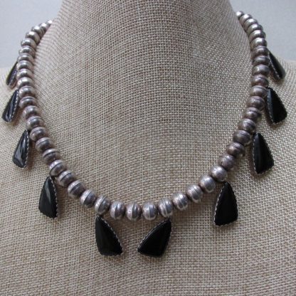 Herbert Tsosie Navajo Black Onyx and Sterling Silver Tab Necklace
