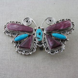 TONYA JUNE RAFAEL Navajo Spiny Oyster and Turquoise Sterling Silver Butterfly Pendant