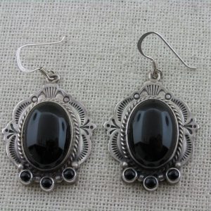 ARNOLD MALONEY, Navajo Onyx and Sterling Silver Earrings
