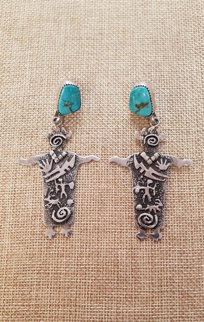 Timm Lewis Navajo Sterling Silver and Turquoise Petroglyph Earrings