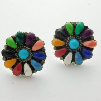 LORRAINE WAATSA Zuni Inlay Cluster Sterling Silver Earrings