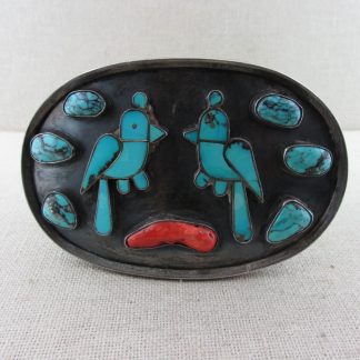 G. Adams Turquoise and Coral Sterling Silver Belt Buckle