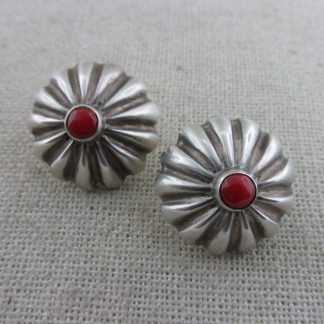 KARL KEE NATAANI Navajo Coral and Sterling Silver Button Earrings