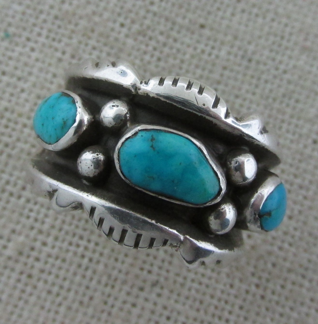 Louise Platero Navajo 3 stone Turquoise and Sterling Silver Ring
