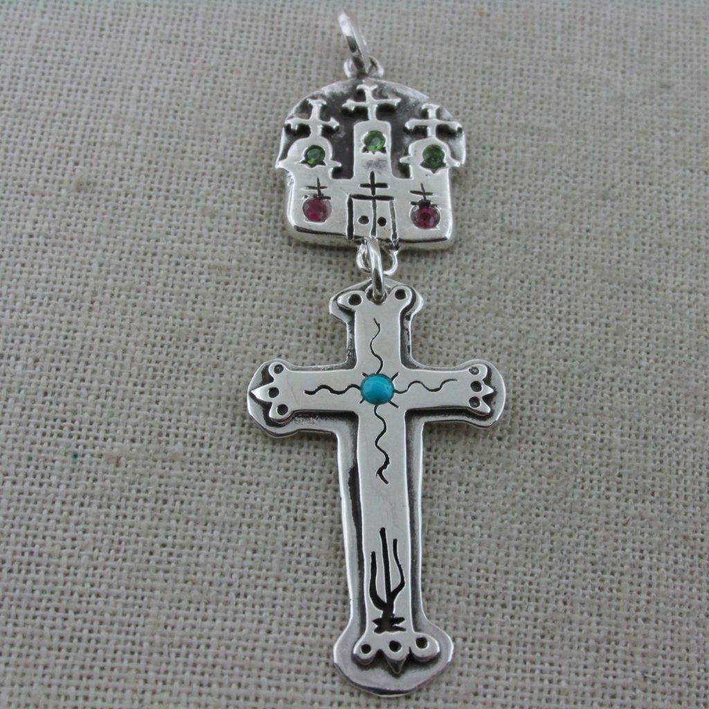 James Fendenheim San Pedro Mission and cross pendant