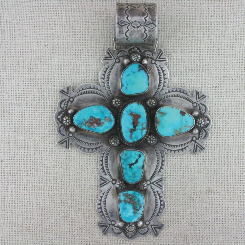Dean Sandoval Navajo Turquoise and Sterling Silver Cross